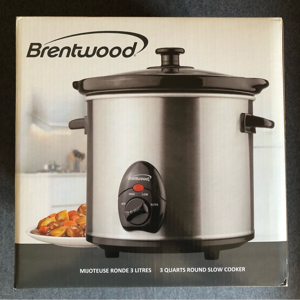 Brentwood Stainless Steel 3 Quart Round Slow Cooker nwt